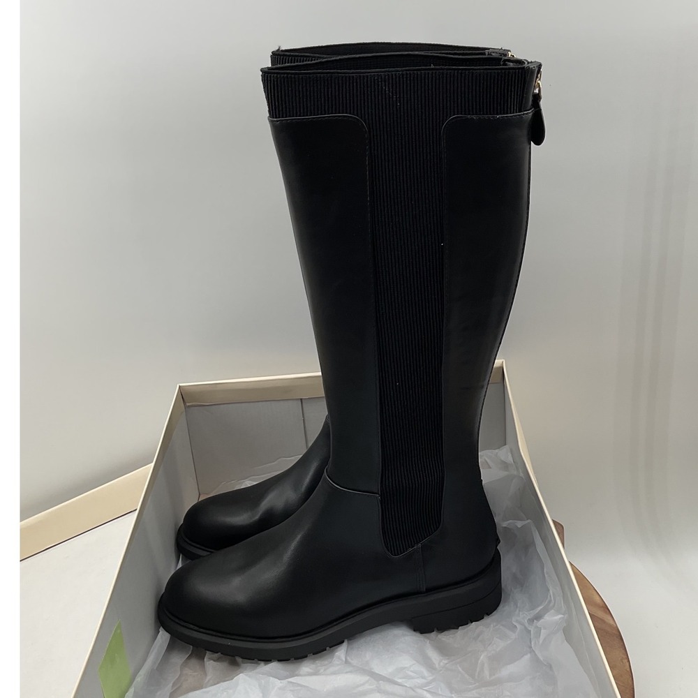 On 34th Rider Black Tall Lug Sole Back Zip Boots Womens 8M Knee High Boot